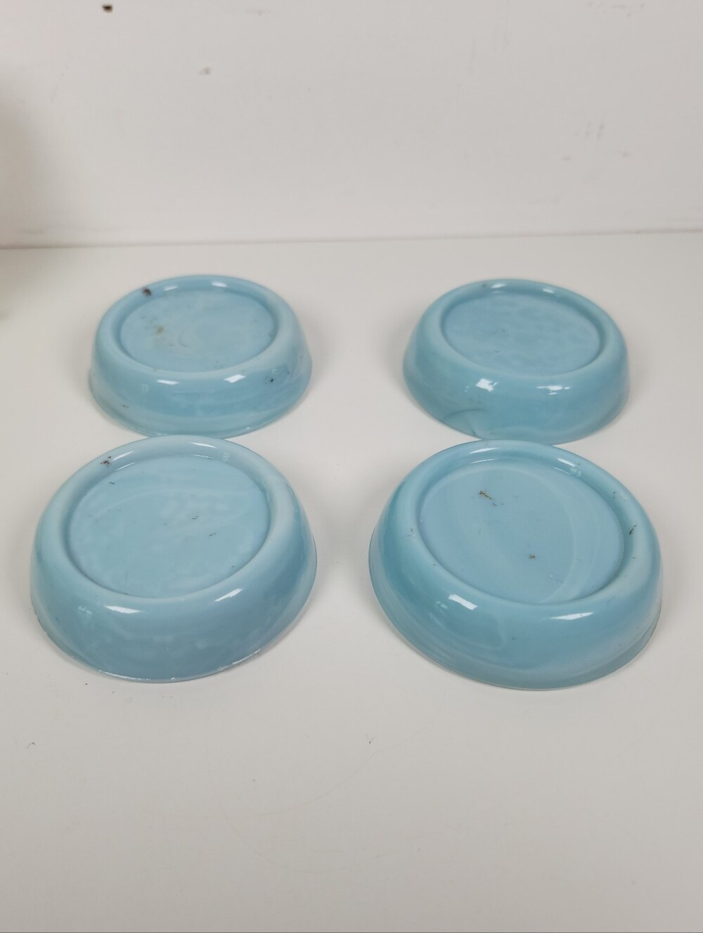 Vintage Blue Milk Glass Furniture Leg Cups Set 4, Caster Floor Protector Coaster